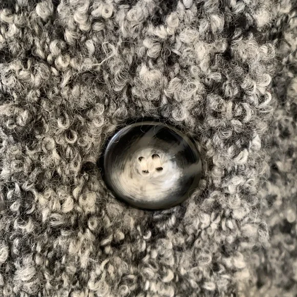 TWEEDS wool blend high neck bell sleeve 3 button sweater black gray SZ S cropped - Picture 4 of 7